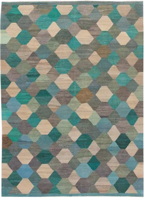 Contemporary Multicolor Kilim Flatweave Geometric Wool Rug