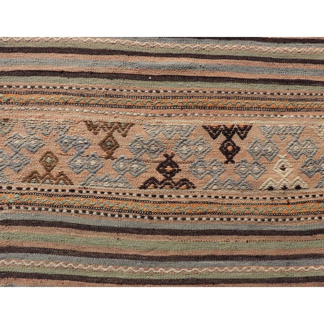 Mid 20th Century Mid 20th Century Colorful Vintage Turkish Embroidered Flatweave Runner Striped Geometric Design For Sale - Image 5 of 11