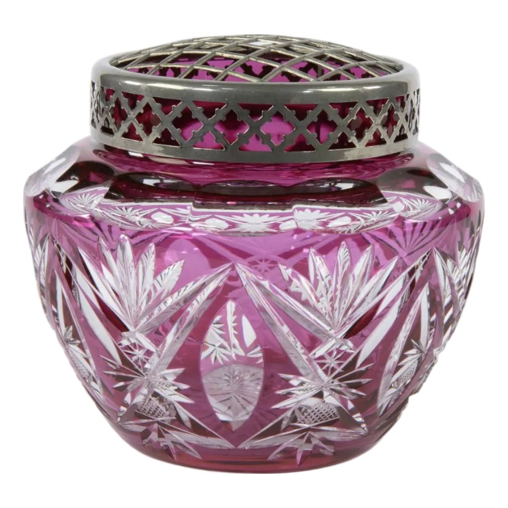 Large Purple and Clear Cut Crystal Picque-Fleurs Vase by Charles