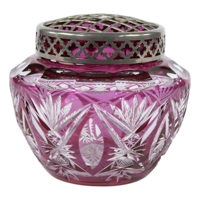 Large Purple and Clear Cut Crystal Picque-Fleurs Vase by Charles Graffart for Val Saint Lambert, 1930s For Sale