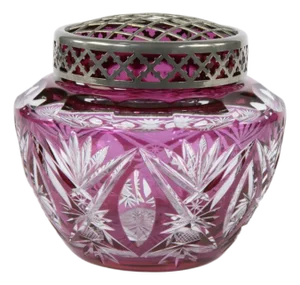 Large Purple and Clear Cut Crystal Picque-Fleurs Vase by Charles Graffart for Val Saint Lambert, 1930s