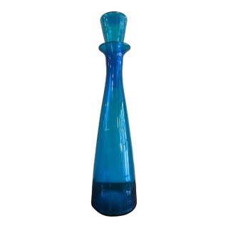 1960s Wayne Husted for Blenko Massive #6138 Floor Decanter in Blue For Sale