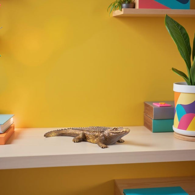 Contemporary Antiqued Gold Crocodile Sculpture For Sale - Image 3 of 11