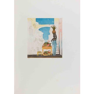 Normanno Soscia, Vase Carrier and Fruits, 1980s, Etching For Sale