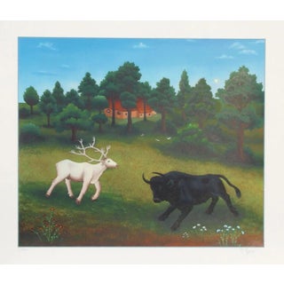 Ivan Generalic, "White Deer and Bull," Serigraph For Sale