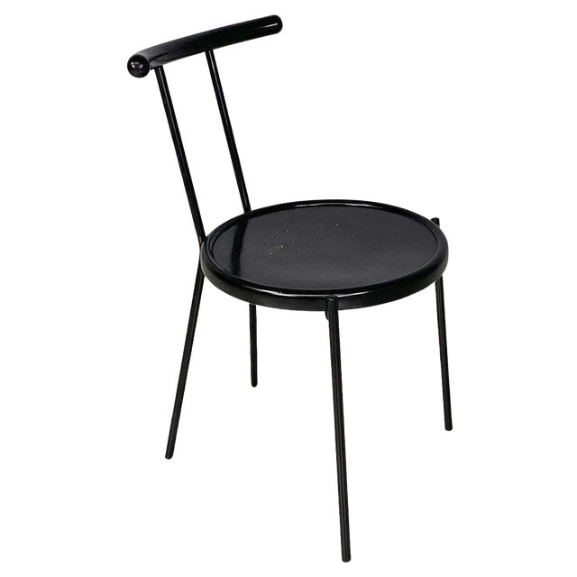 Italian Modern Round Black Wood and Metal Chair, 1980s For Sale