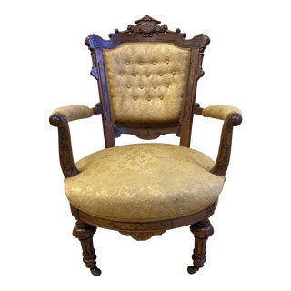 East Lake Victorian Tufted Arm Chair For Sale