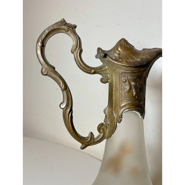 Metal Antique 1800s Ornate Bronze Patinated Painted Frosted Glass Wine Claret Decanter For Sale - Image 7 of 12