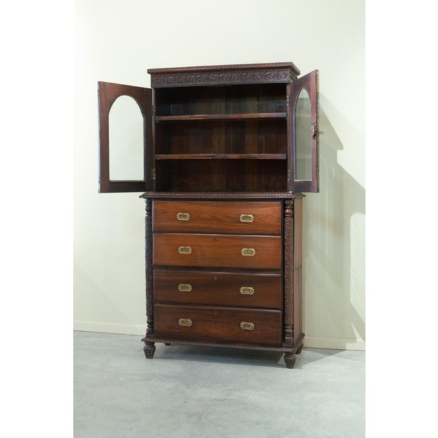 Antique Anglo-Indian Carved Desk Bookcase, India, 19th Century For Sale - Image 9 of 18
