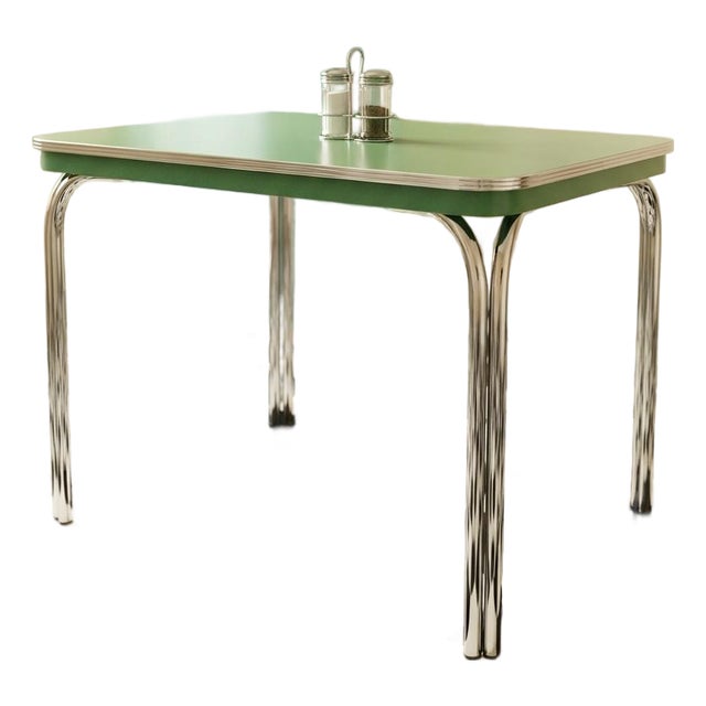 1950s Mid-Century Modern Virtue Brothers Green Formica & Tubular Chrome Dining Table For Sale