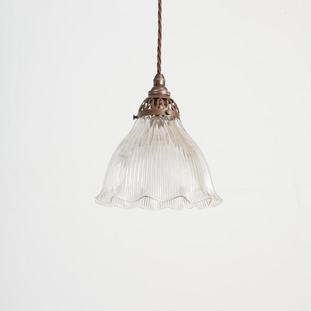 Glass Antique Reclaimed Glass Pendant Light from Holophane, 1940s For Sale - Image 7 of 7
