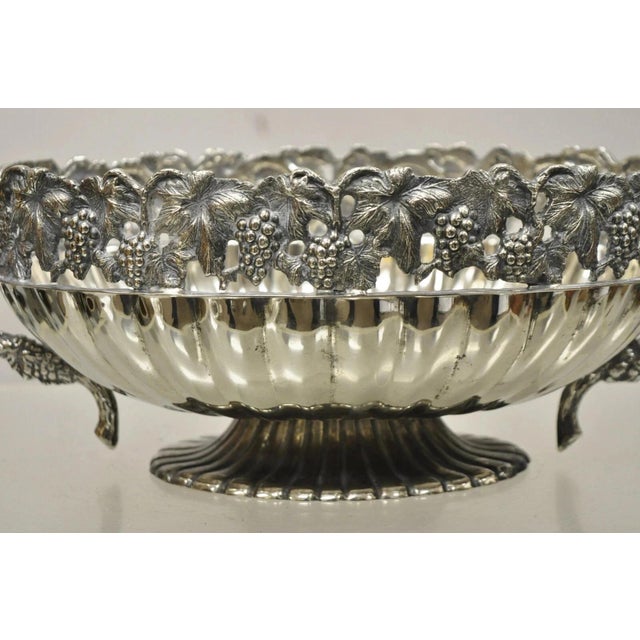 Antique Victorian Silver Plated Grapevine Oval Twin Handle Centerpiece Fruit Bowl For Sale - Image 4 of 10