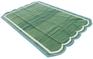 Handmade Cotton Scalloped Green Rug - 5'x7'
