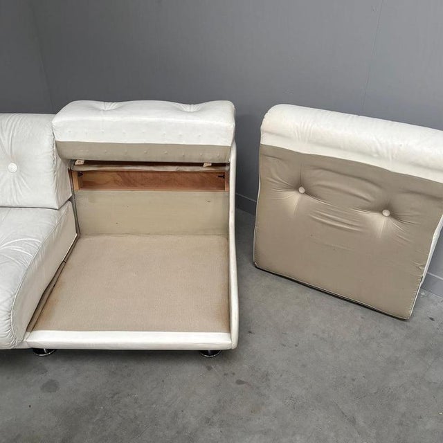 Space Age White Leather Three Seat Lounge Sofa, 1970s For Sale - Image 16 of 18