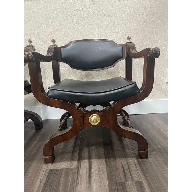 Mid 20th Century Mid Century Savonarola Style Upholstered Medallion Chairs - Set of 2 For Sale - Image 4 of 11