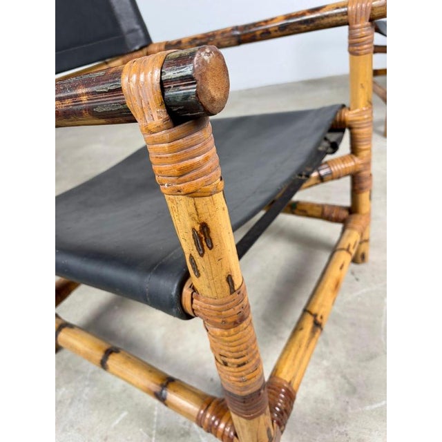 Italian Bamboo and Leather Lounge Chairs, 1970s, Set of 2 For Sale - Image 9 of 12