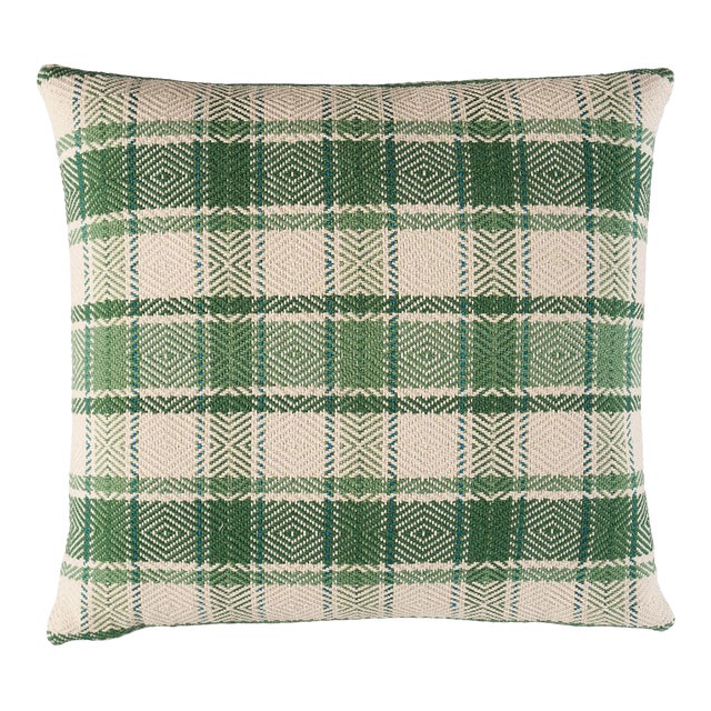 Schumacher Heidi Plaid 22" Pillow In Leaf For Sale