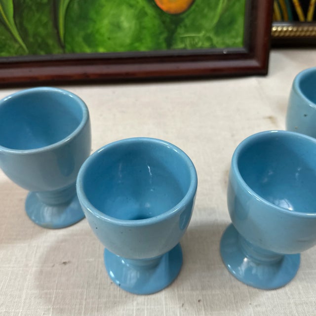 1970s Collection of Blue Frankoma Lazy Bones Ceramic Cups- Set of 4 For Sale - Image 4 of 8