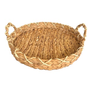 Vintage Coastal Hand-Woven Seagrass Serving Tray For Sale