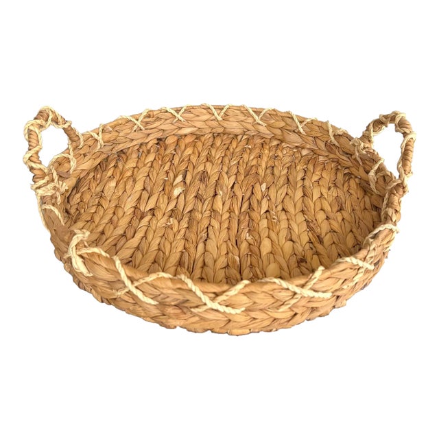 Vintage Coastal Hand-Woven Seagrass Serving Tray For Sale