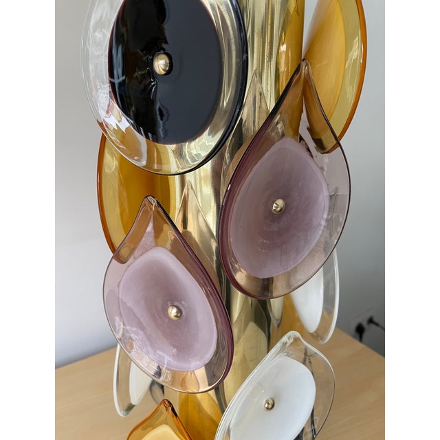 Contemporary Brass Murano Glass Flame Lamps, Italy - a Pair EU Wired For Sale - Image 4 of 13