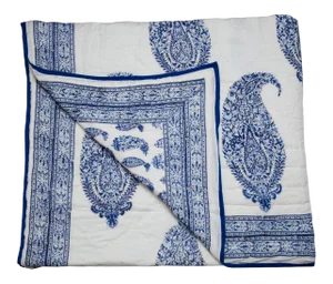 Malabar Paisley Reversible Quilt, Queen - Deep Blue