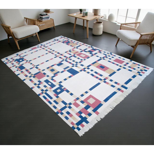 This extraordinary contemporary silk-on-silk flatweave represents a masterful intersection of traditional Western...