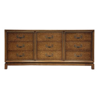 Vintage Founders Furniture Burl Wood Nine Drawer Lowboy Dresser For Sale