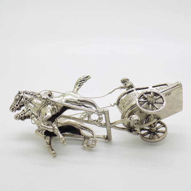 Silver Vintage Italian Handmade Silver Roman Biga Chariot with Horses Figurine, Tuscany, 1970s For Sale - Image 8 of 13
