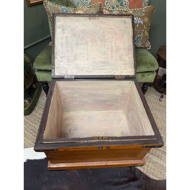 Late 19th Century 19th Century Antique Pine Trunk/Coffee Table With Iron Detail For Sale - Image 5 of 9