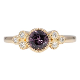 Purple Spinel Ring With Earth-Mined Diamond Accents: Solid 14k Gold, Round 4mm, Size 6.75 For Sale