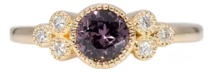 Purple Spinel Ring With Earth-Mined Diamond Accents: Solid 14k Gold, Round 4mm, Size 6.75