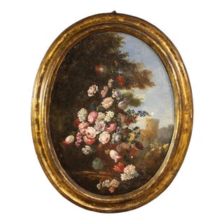 Italian Artist, Oval Still Life, 1780, Oil on Canvas For Sale