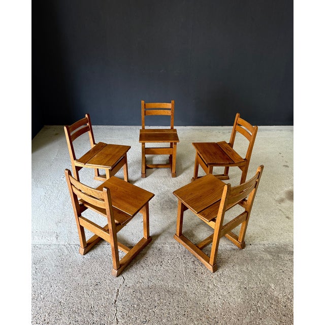 Wood Mid-Century Handcrafted Oak Dining Chairs, Belgium, 1950s, Set of 5 For Sale - Image 7 of 18