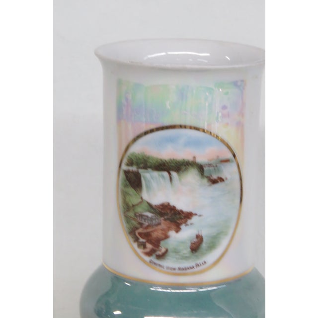 German Lusterware Niagara Falls Decal Bud Vase Ceramic Iridescent Finish 5045b For Sale - Image 4 of 11