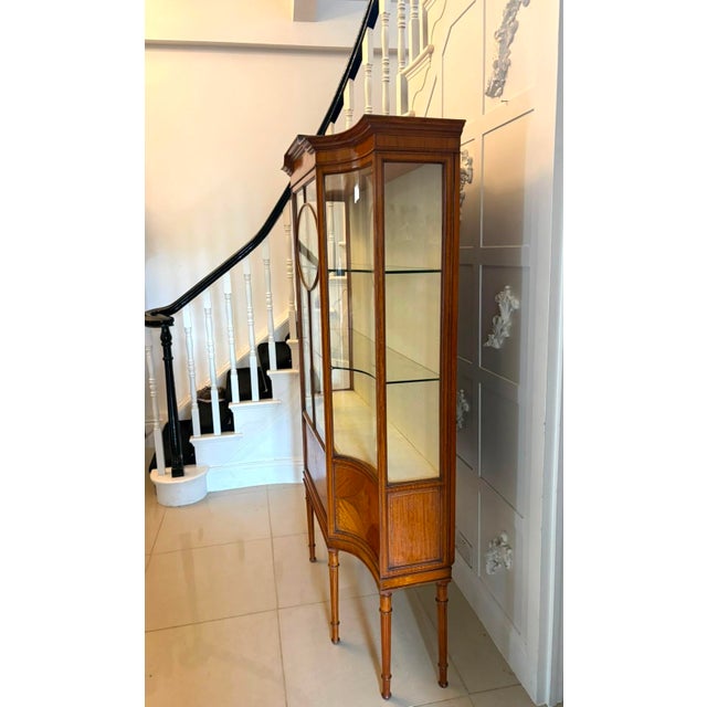 Antique Victorian Satinwood Inlaid Bow Front Display Cabinet, 1890 For Sale - Image 6 of 18