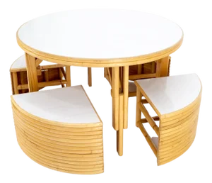 Hi-Lo Convertible Reed Coffee Dinette Game Table w/ Nesting Benches Stools Chair