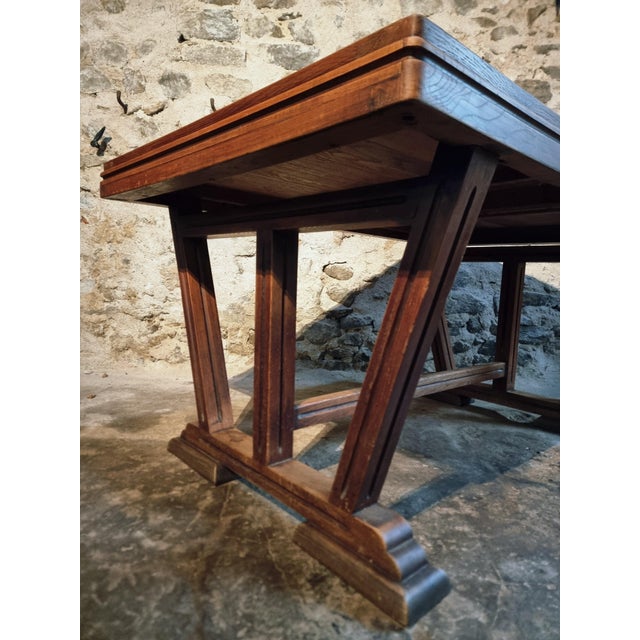 Wood Vintage French Arts & Crafts Style Oak Table, 1930s For Sale - Image 7 of 18