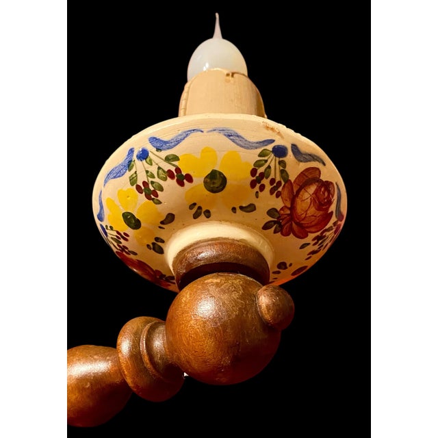 Antique French Carved Walnut and Hand Painted Faience Wall Sconce C 1915 For Sale - Image 6 of 13