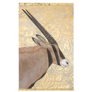 French Artist, An Oryx on a Gold Background, Painted Canvas For Sale