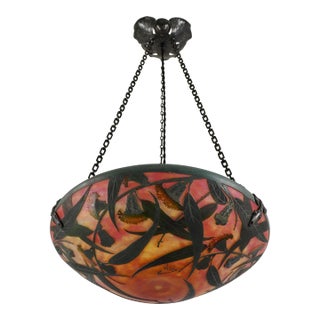 French Art Deco Pendant Light by Daum & Majorelle - 1925 Cameo Chandelier France For Sale