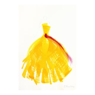 The Yellow Dress 1 - Yellow Fuchsia Minimalist Figurative Ink Painting Original Artwork by Bettina Mauel For Sale