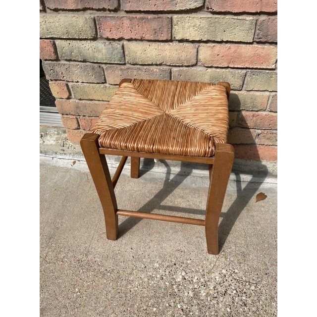 Vintage Mid Century French Rush "Paille" Stool For Sale - Image 11 of 17