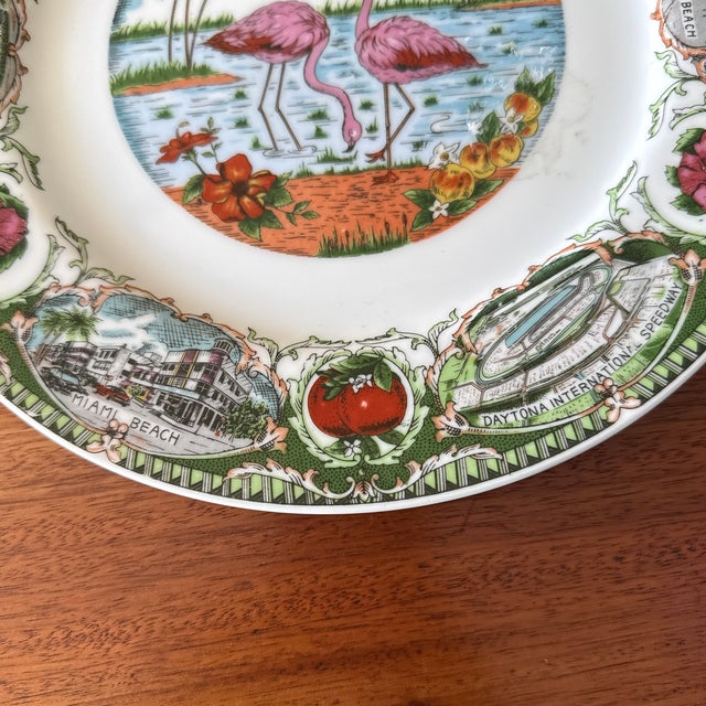 1970s Vintage 1980s Florida Souvenir Plate With Pink Flamingos For Sale - Image 5 of 7