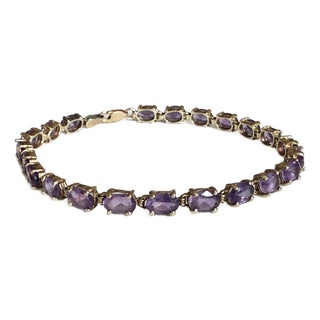 Vintage 1980s 10k Yellow Gold Amethyst Tennis Bracelet For Sale