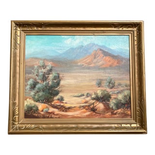1950’s Original Desert Southwest Landscape Painting Vintage Gilt Wood Frame For Sale