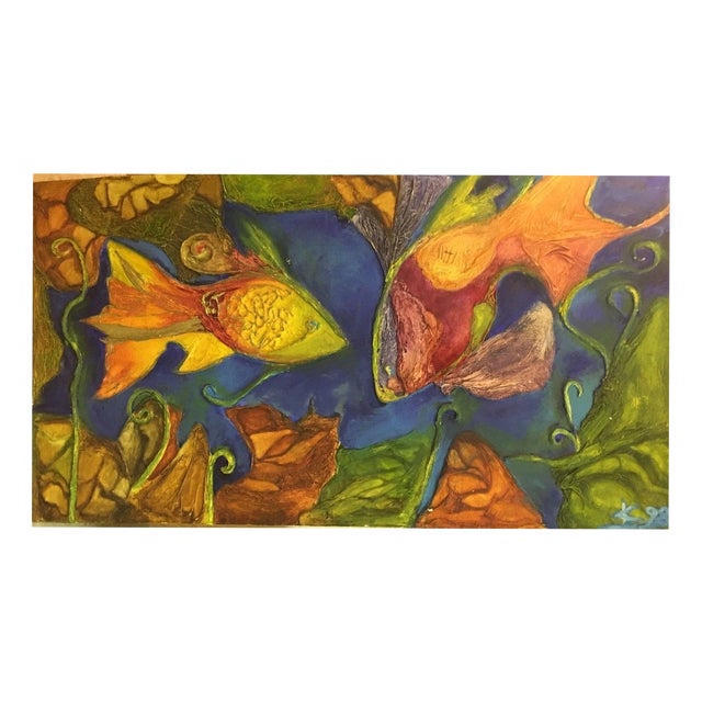 Küchel Silvia La Bella, Fish Collage Colorful, 1998, Oil on Canvas For Sale