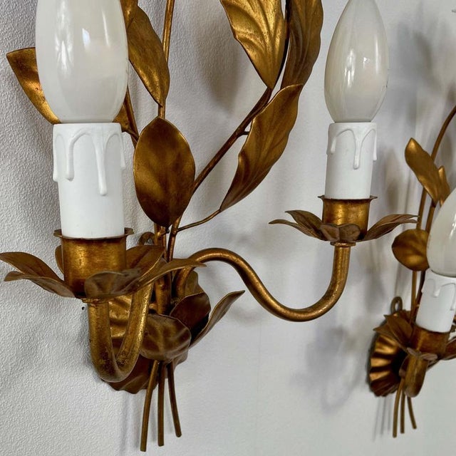Gilt Floral Wall Lights attributed to Maison Bagues, France 1950s, Set of 2 For Sale - Image 4 of 18