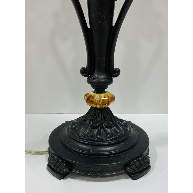 Stylish Currey & Company Transitional Amber Torchiere Table Lamp, black metal body, showroom floor sample