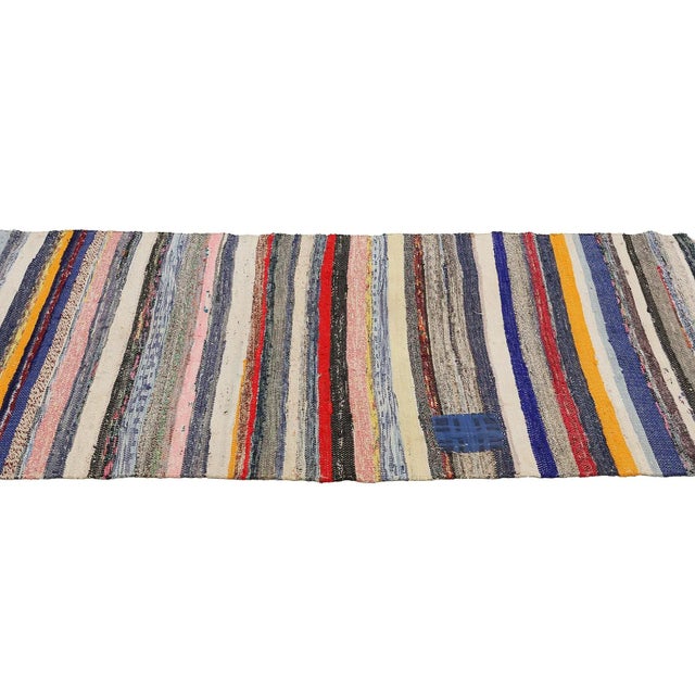 Mid 20th Century Colorful Striped Vintage Rag Runner For Sale - Image 4 of 7